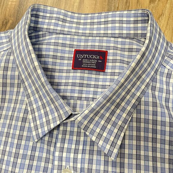 UnTuckit Mens XXXL Wrinkle Free Long Sleeve Blue Plaid Shirt - READ DESCRIPTION - Picture 3 of 11